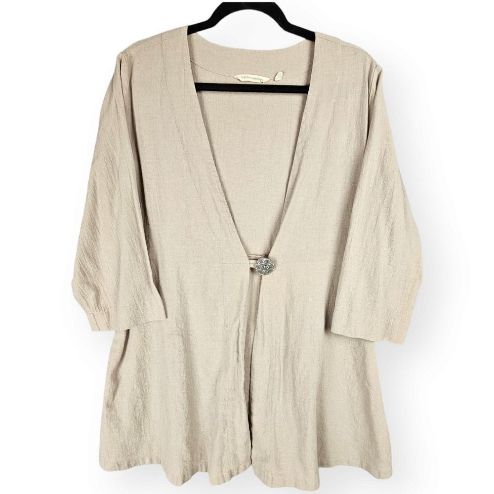 Soft Surroundings Large Benedetta Gauze Topper 3/4 Sleeve Tunic Beige Cardigan